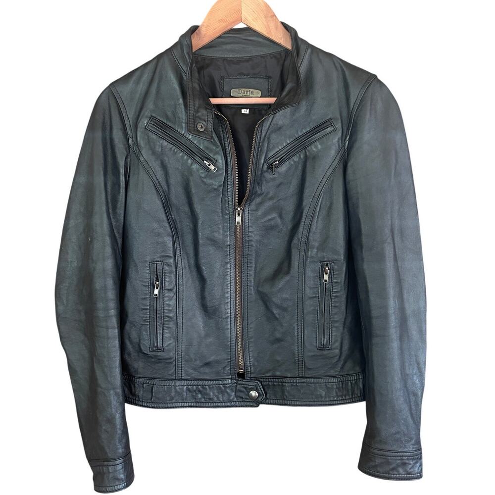 Daria Firenze Leather Moto Jacket M Black Zip Italian Y2K Grunge Quiet Luxury